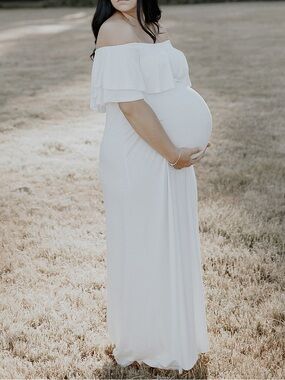 Pink Blush Off the Shoulder Maternity Dress